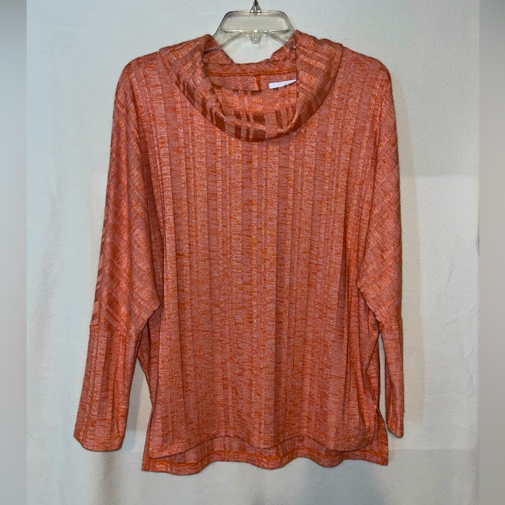 Directions Women's Cowl Neck Long Sleeve Striped Blouse Orange